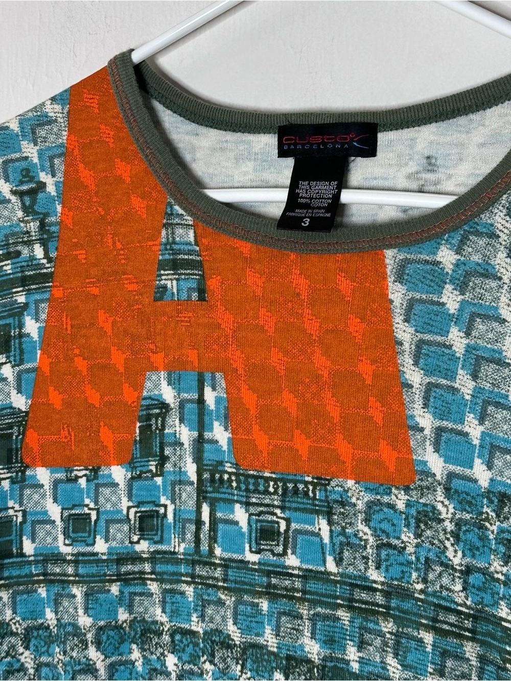 Custo Barcelona Short Sleeve Cotton Top M (3) Centennial Print - Picture 3 of 8
